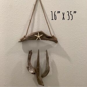 Driftwood Art, Large Driftwood & Starfish Mobile, Wind Chime, Coastal Wall Art